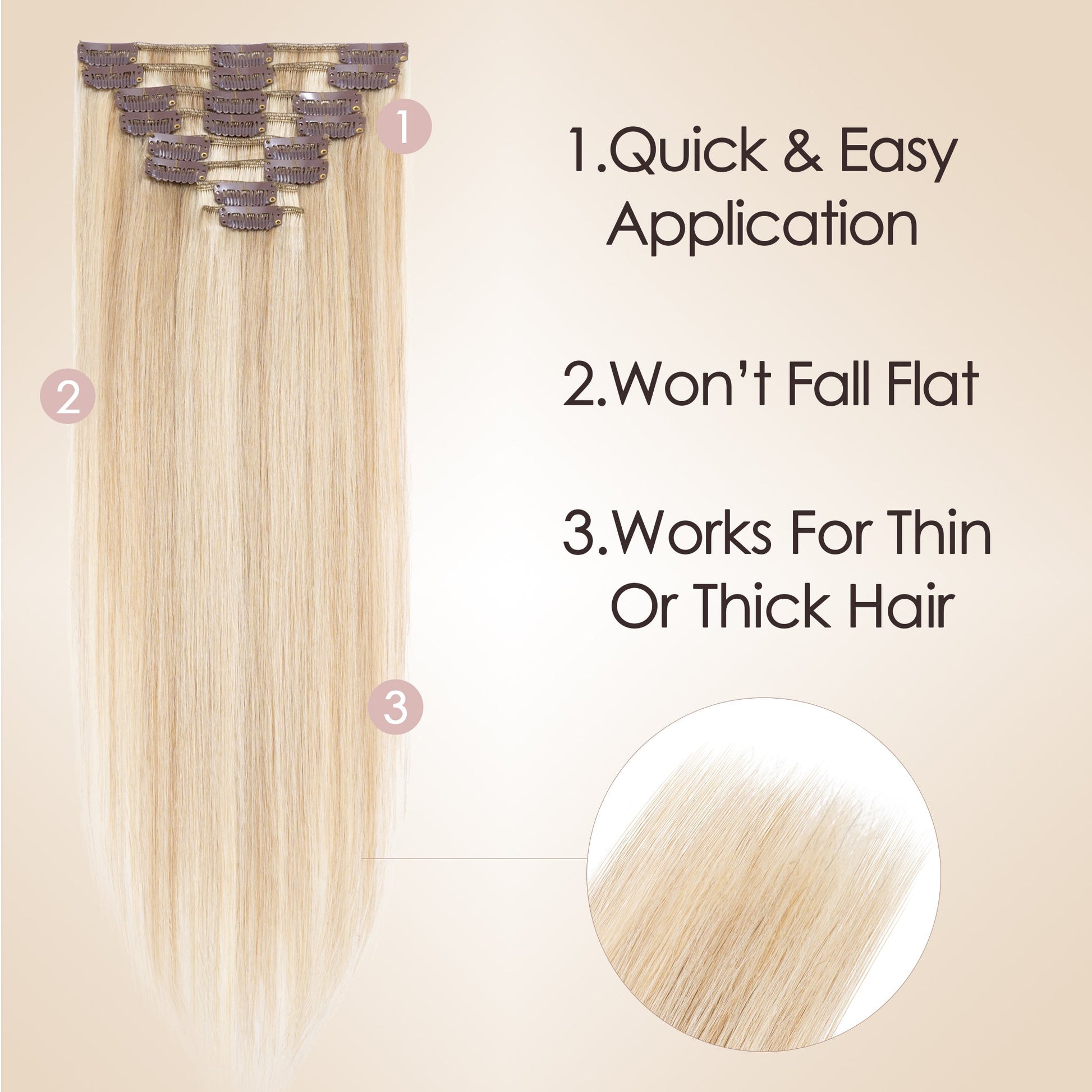 Ash Blonde Clip In Hair Extensions 8 PCS segohair.com