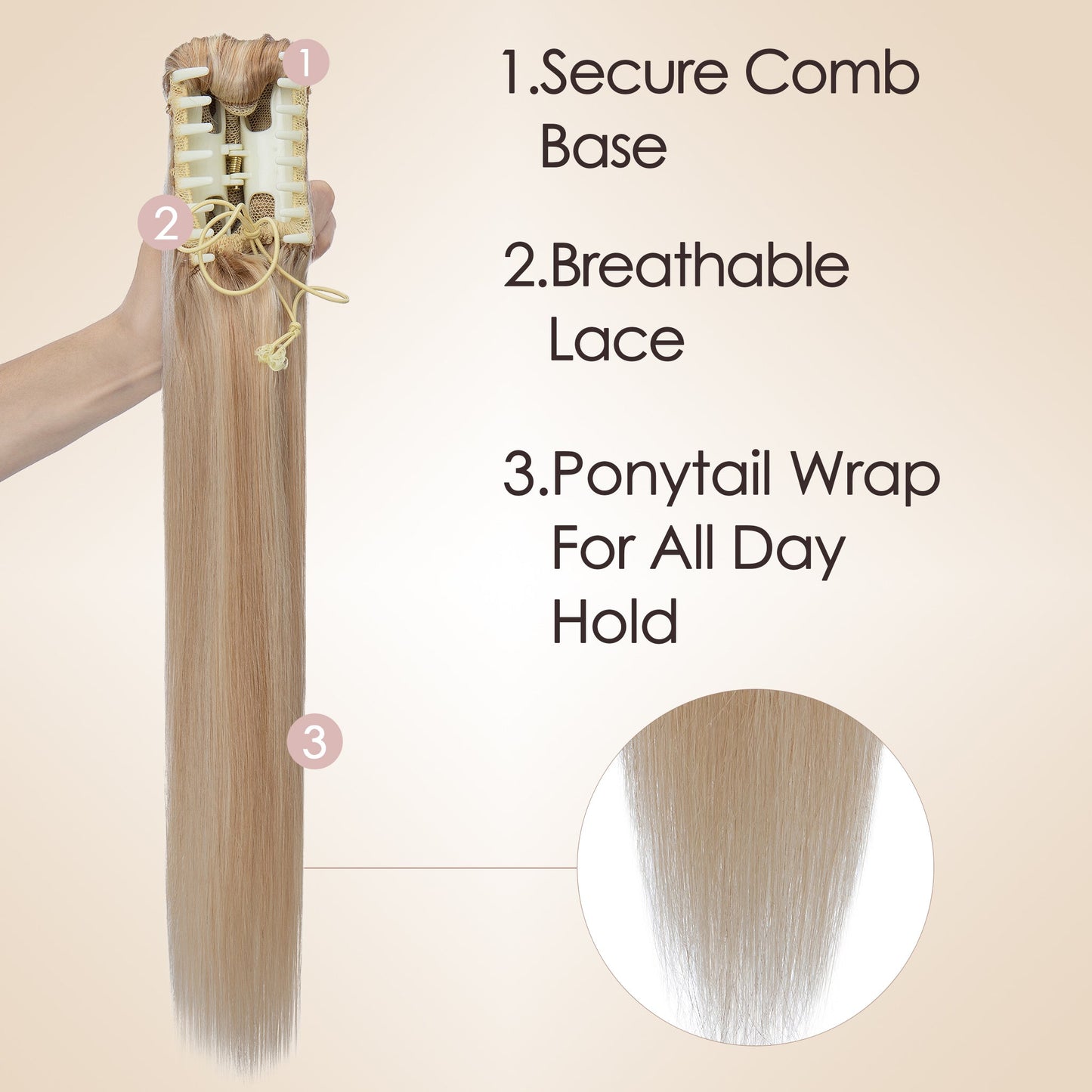 Ash Blonde Highlight Claw Clip Ponytail Extension segohair.com