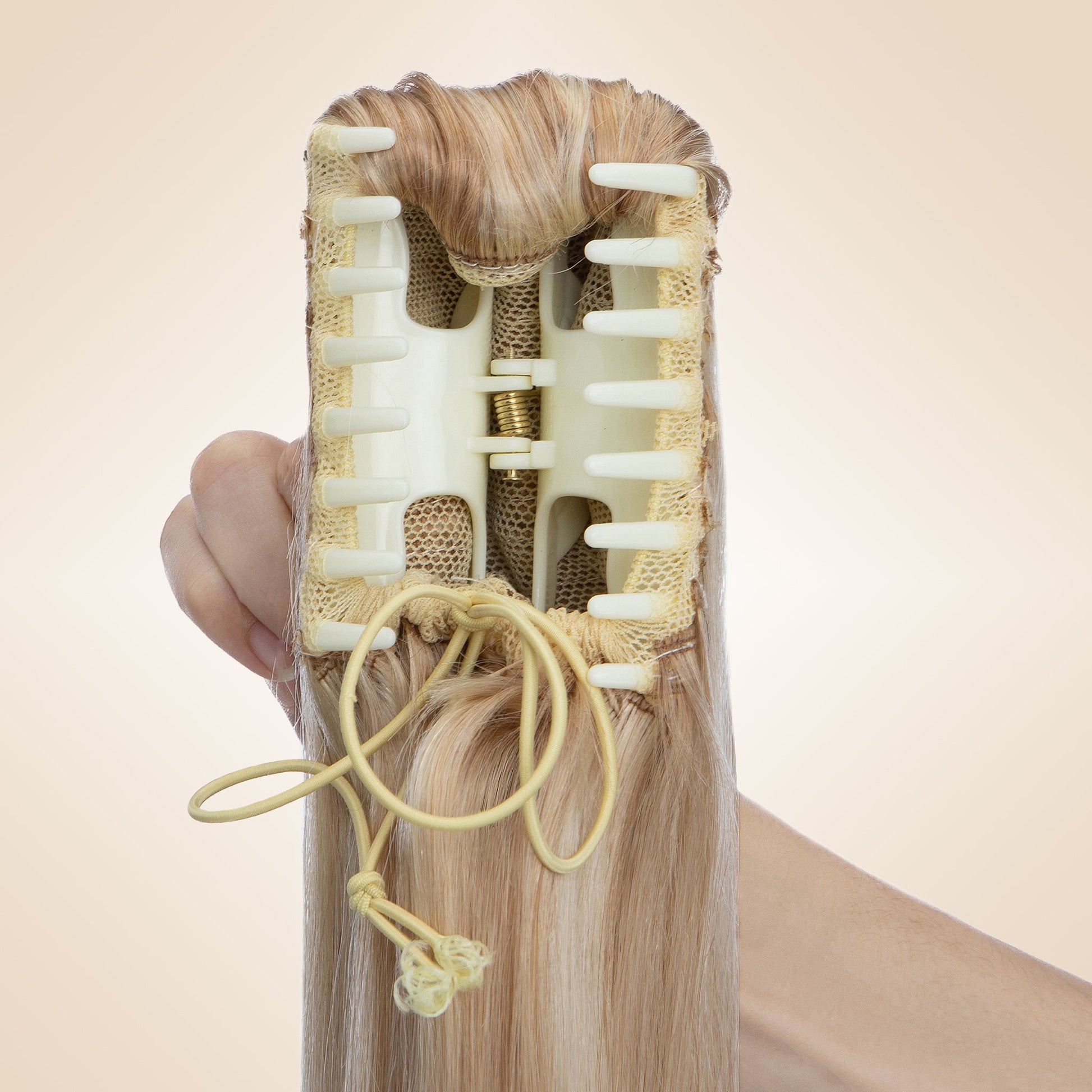 Ash Blonde Highlight Claw Clip Ponytail Extension segohair.com