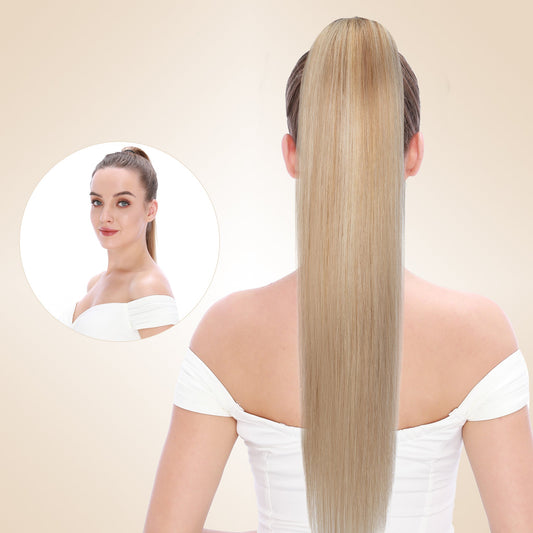 Ash Blonde Highlight Claw Clip Ponytail Extension segohair.com