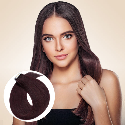 Burgundy Color Tape In Hair Extensions Invisible Weft 20 PCS segohair.com