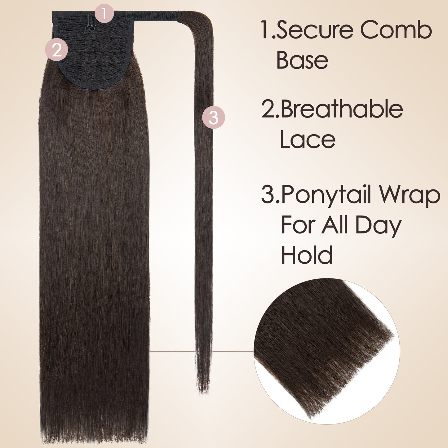 Dark Brown Velcro Ponytail Extension segohair.com