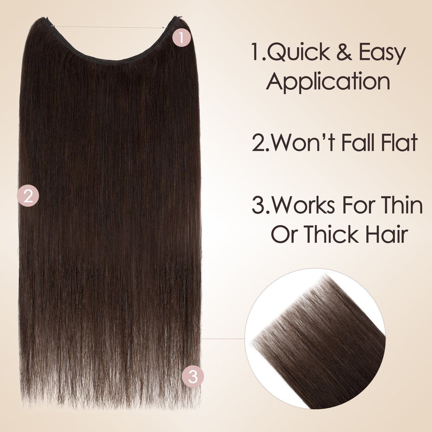 Dark Brown Volumized Halo Hair Extension segohair.com