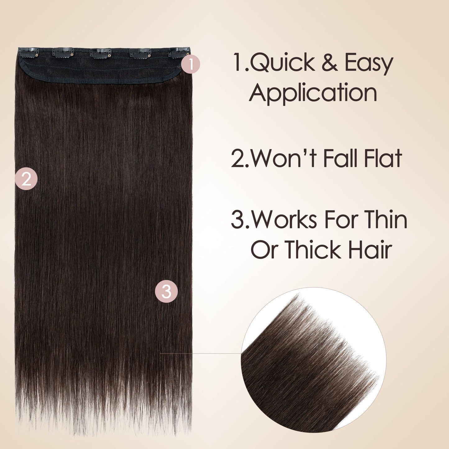 Double Drawn Volume Up Dark Brown One Piece Clip In Hair Extension segohair.com