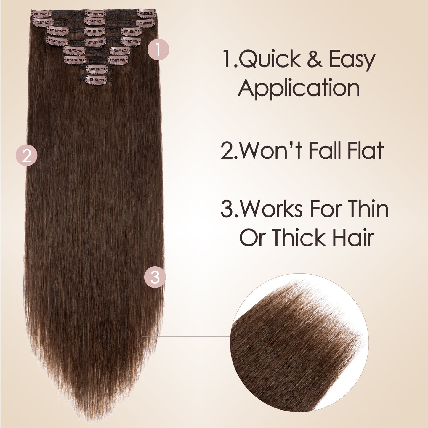 Double Wefts Medium Brown Clip In Hair Extensions 8 PCS segohair.com