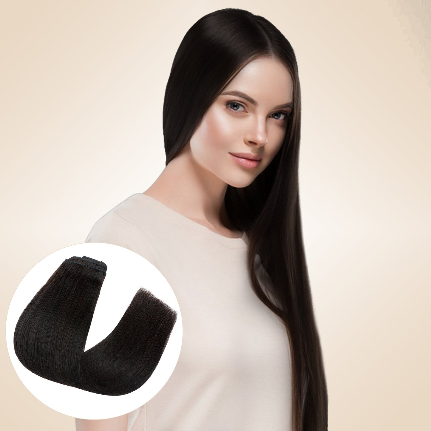 Double Wefts Natural Black Clip In Hair Extensions 8 PCS segohair.com