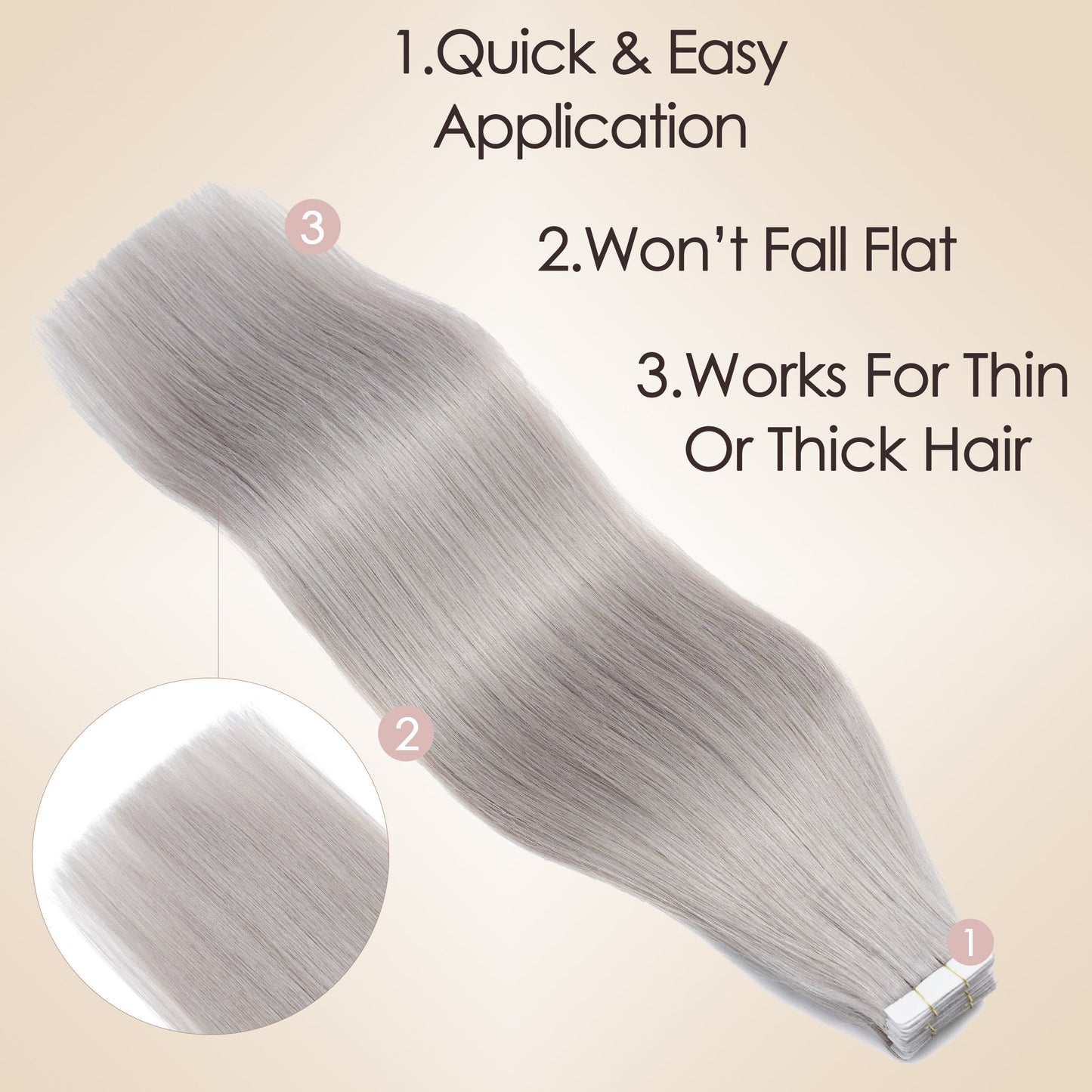 Grey Color Tape in Hair Extensions Invisible Weft 10 PCS segohair.com