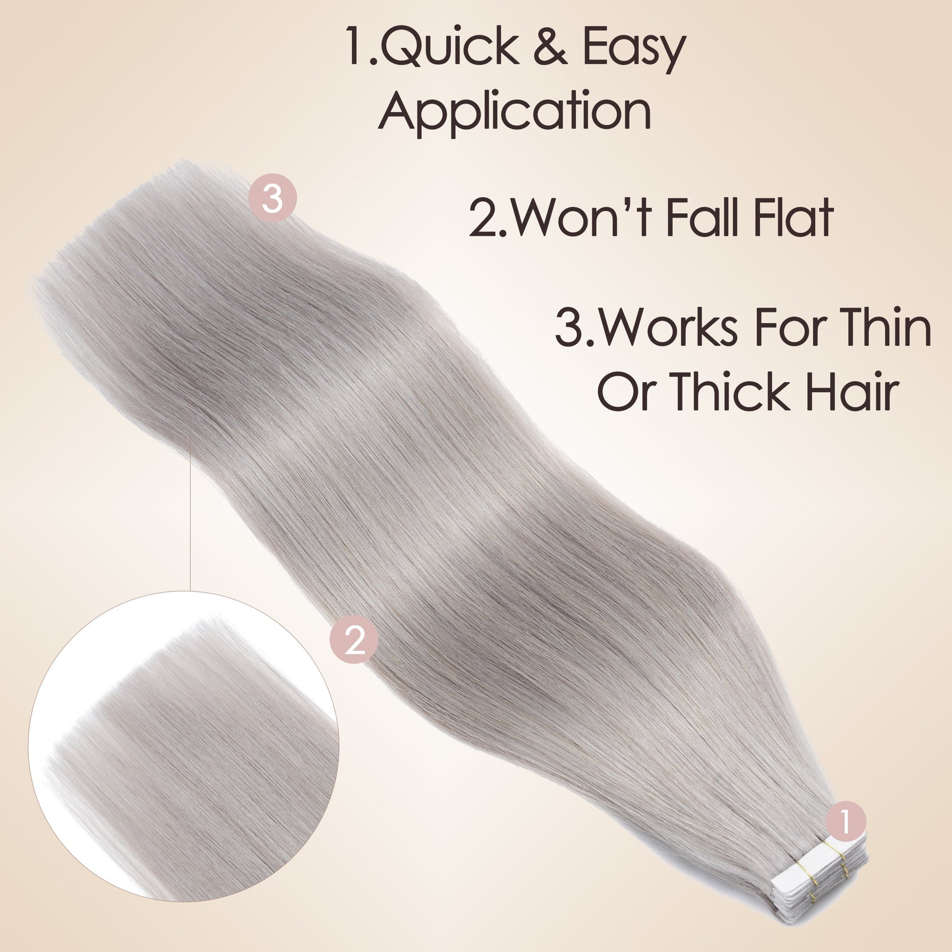 Grey Color Tape in Hair Extensions Invisible Weft 10 PCS segohair.com