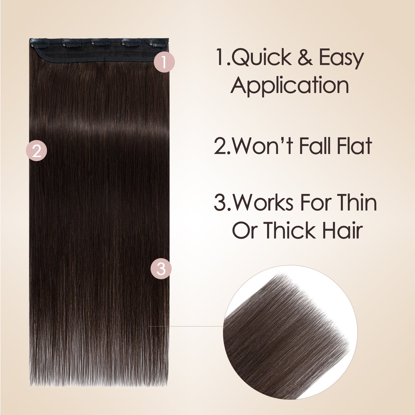Light Lift Volume Dark Brown One Piece Clip In Hair Extension segohair.com