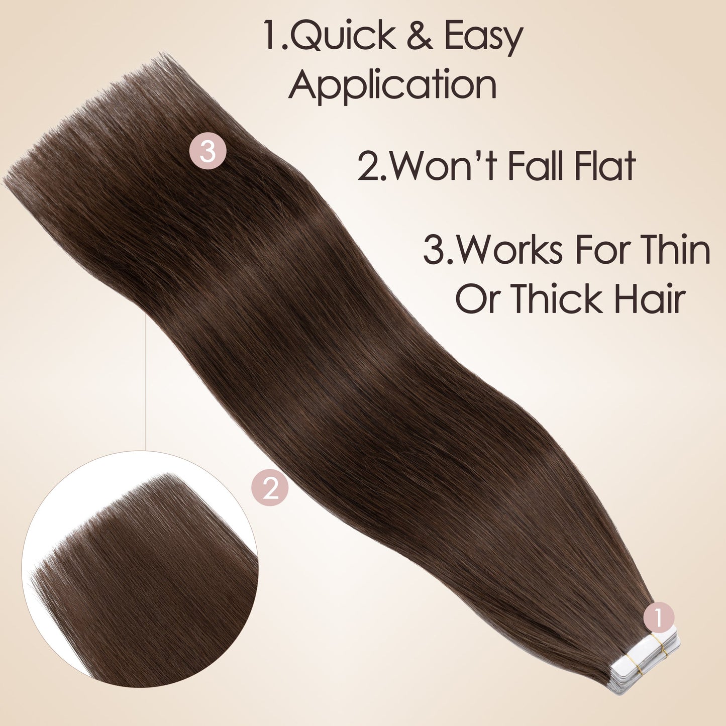 Lightweight Medium Brown Tape In Hair Extensions Invisible Weft 20 PCS segohair.com