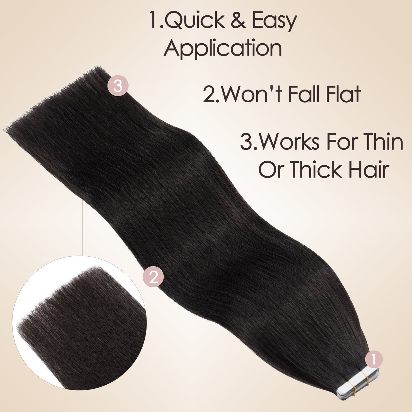 Lightweight Natural Black Tape In Hair Extensions Invisible Weft 20 PCS segohair.com
