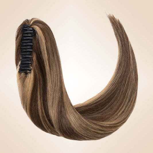 Medium Brown Blonde Claw Clip Ponytail Extension segohair.com