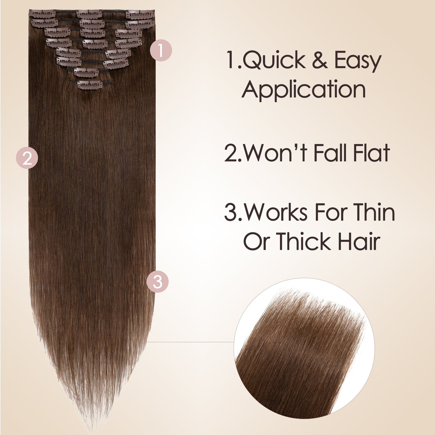 Medium Brown Clip In Hair Extensions 8 PCS segohair.com