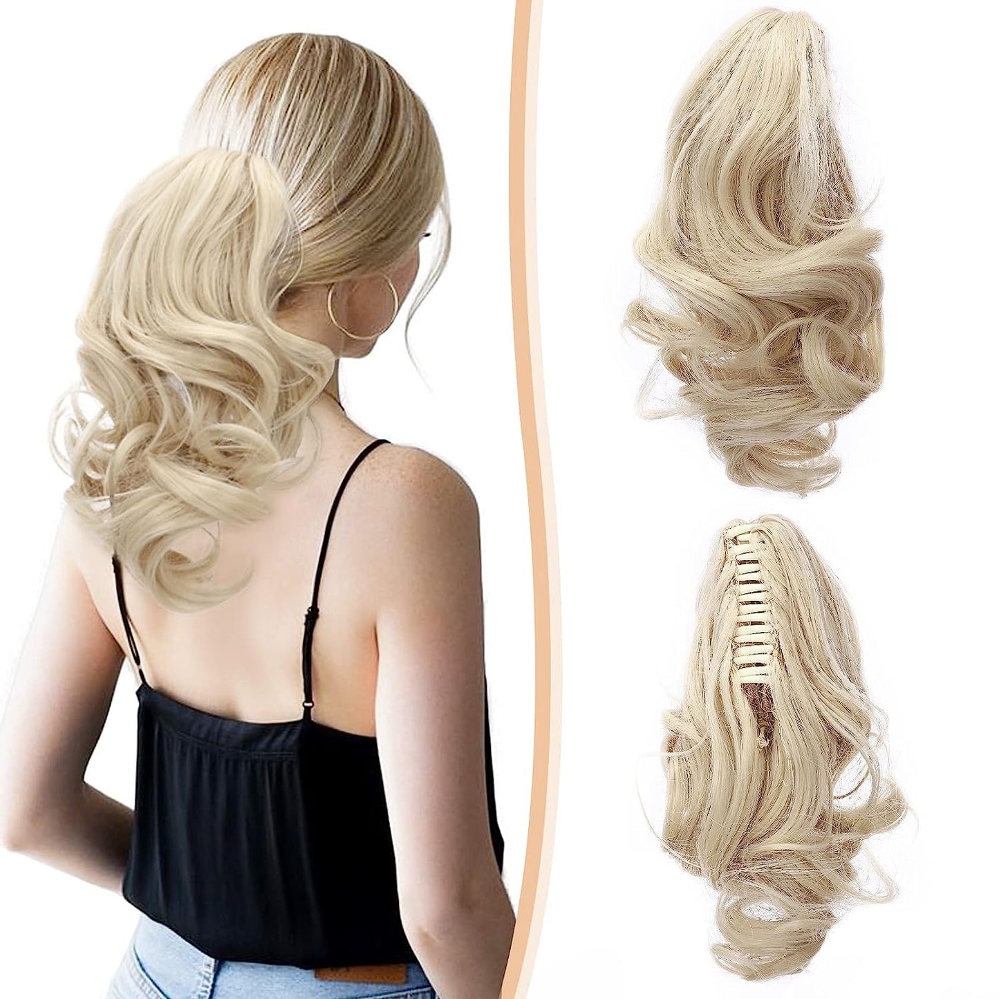 Ponytails Extensions Claw 12" Curly Hairpiece with Jaw Clip Wavy Synthetic Thick Curly