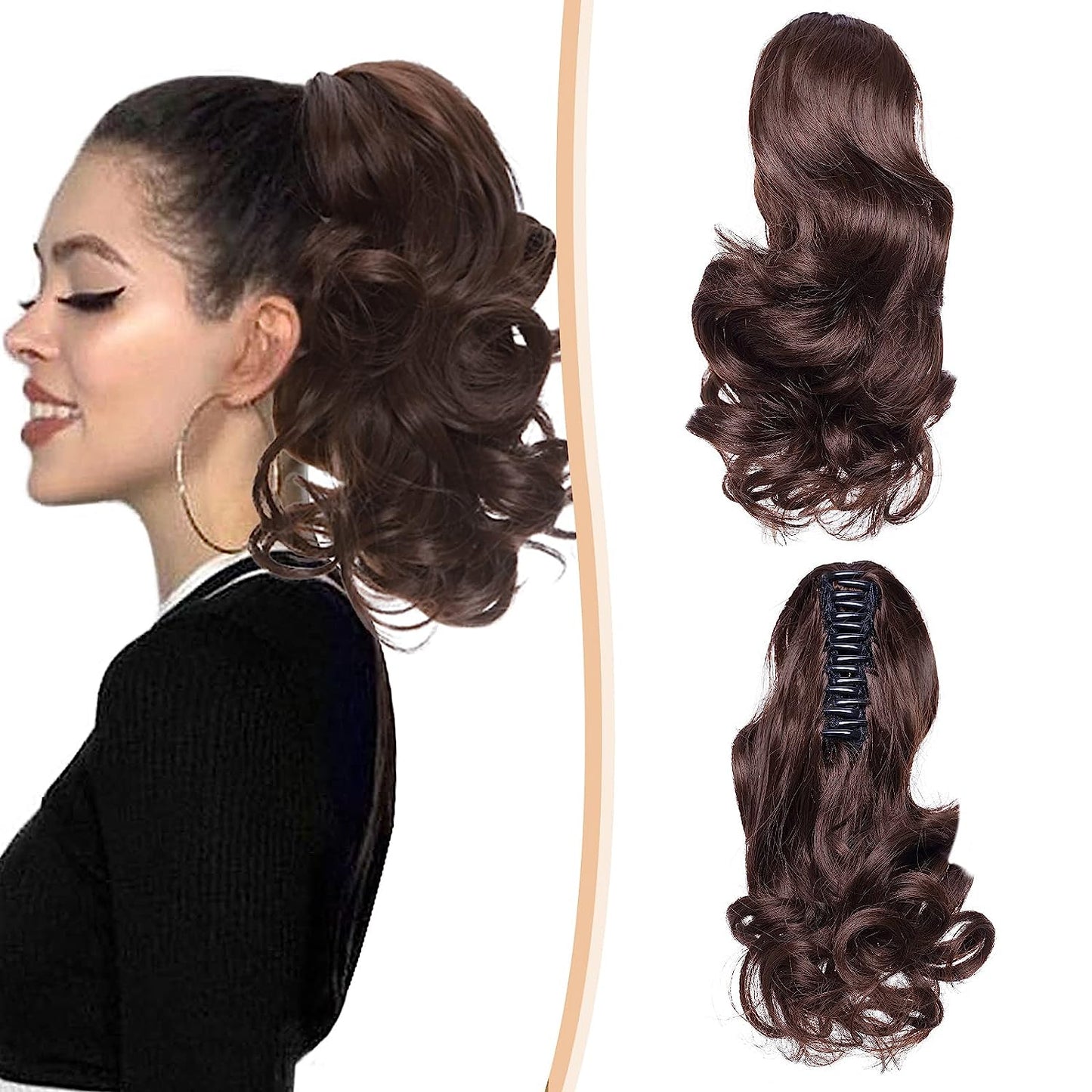 Ponytails Extensions Claw 12" Curly Hairpiece with Jaw Clip Wavy Synthetic Thick Curly