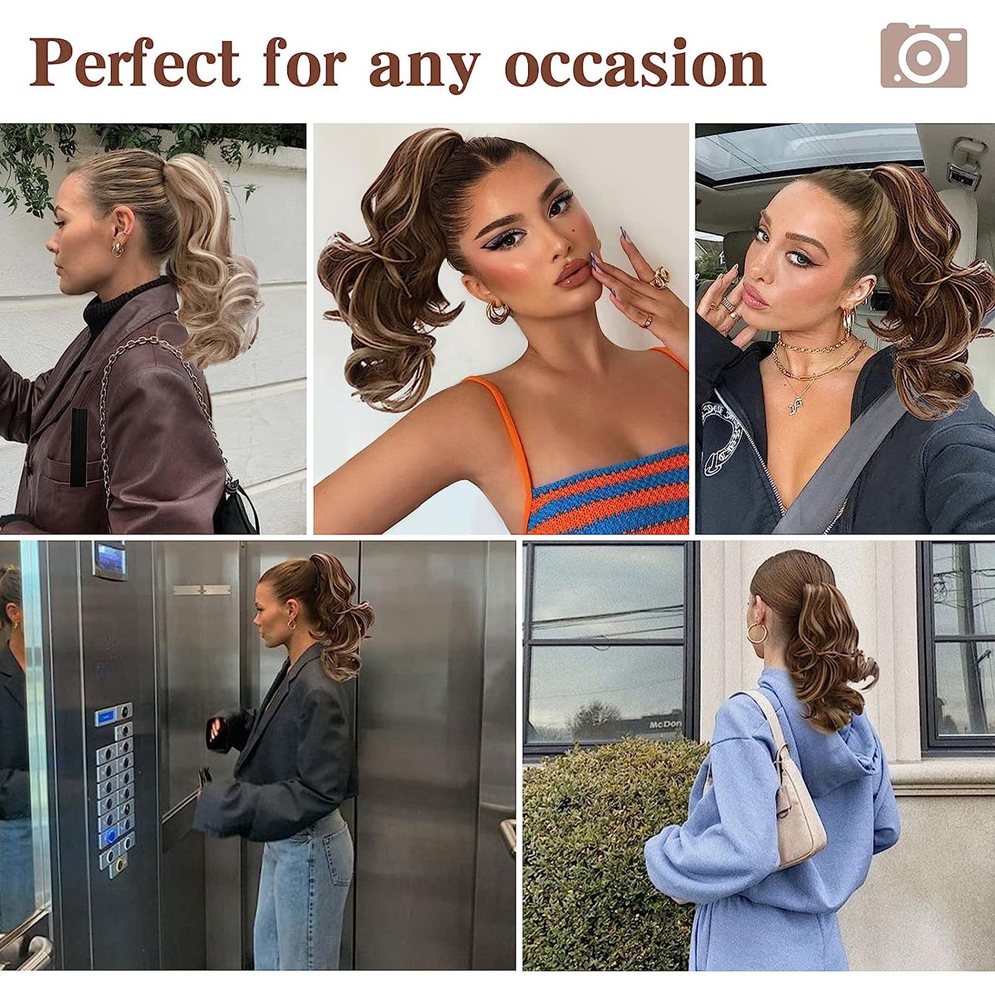 Ponytails Extensions Claw 12" Curly Hairpiece with Jaw Clip Wavy Synthetic Thick Curly