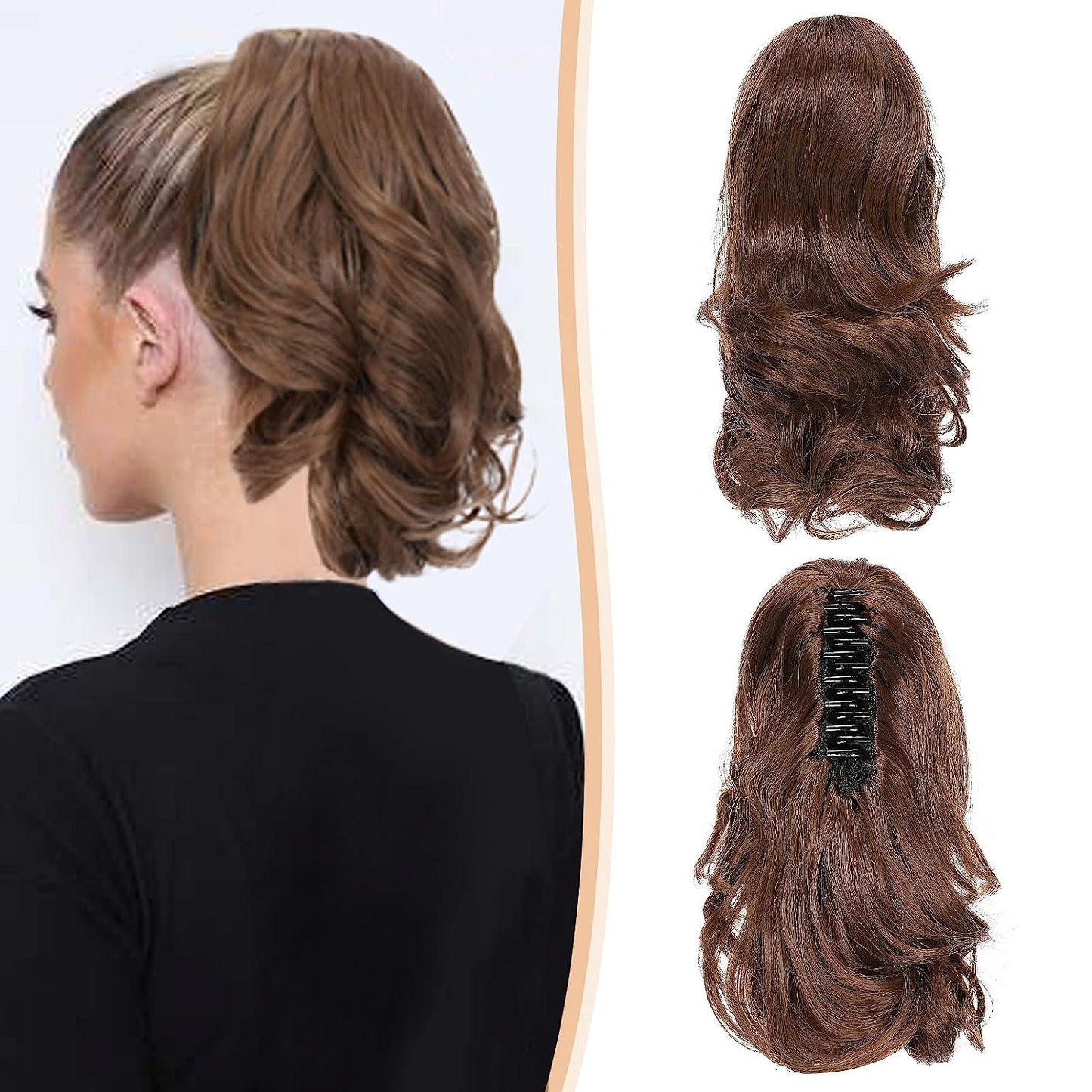 Ponytails Extensions Claw 12" Curly Hairpiece with Jaw Clip Wavy Synthetic Thick Curly