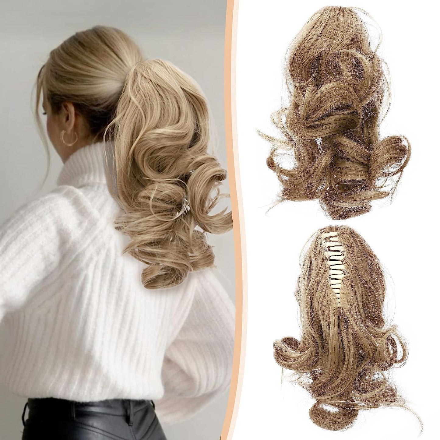 Ponytails Extensions Claw 12" Curly Hairpiece with Jaw Clip Wavy Synthetic Thick Curly