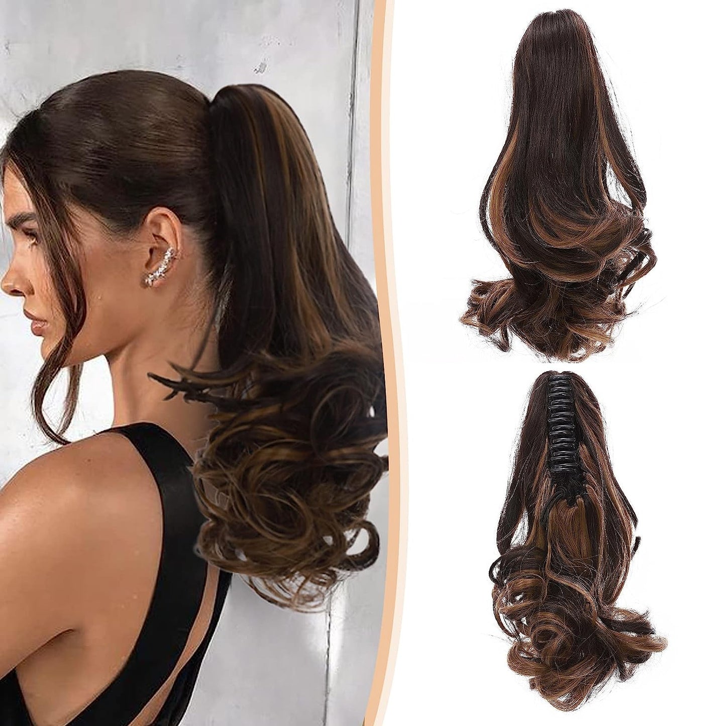 Ponytails Extensions Claw 12" Curly Hairpiece with Jaw Clip Wavy Synthetic Thick Curly