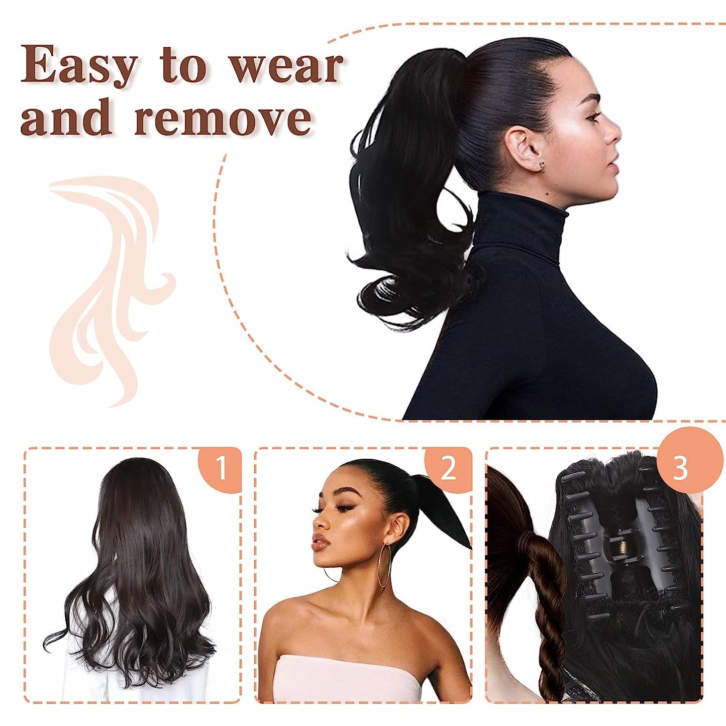 Ponytails Extensions Claw 12" Curly Hairpiece with Jaw Clip Wavy Synthetic Thick Curly