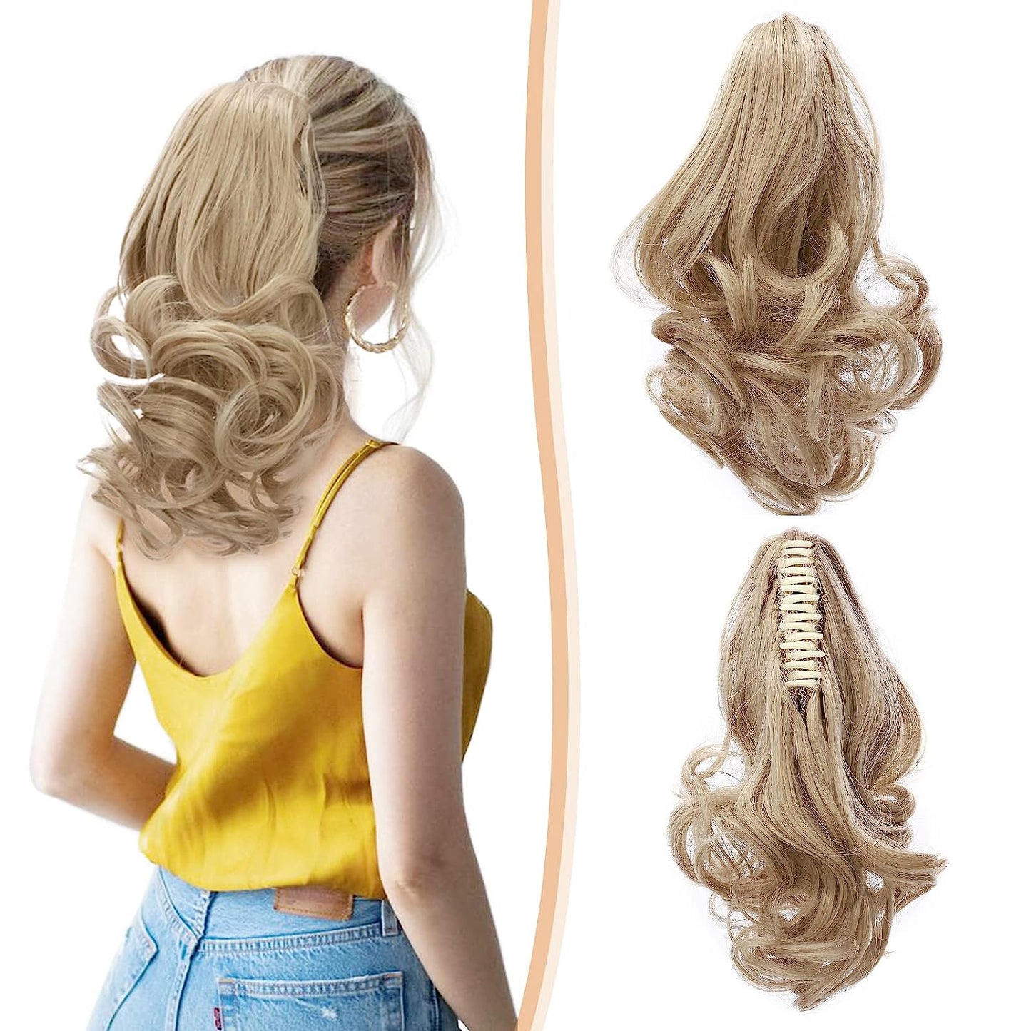 Ponytails Extensions Claw 12" Curly Hairpiece with Jaw Clip Wavy Synthetic Thick Curly