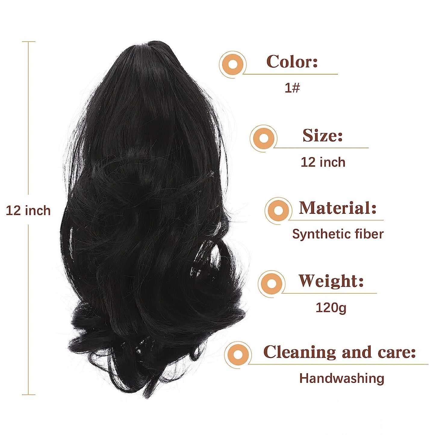 Ponytails Extensions Claw 12" Curly Hairpiece with Jaw Clip Wavy Synthetic Thick Curly