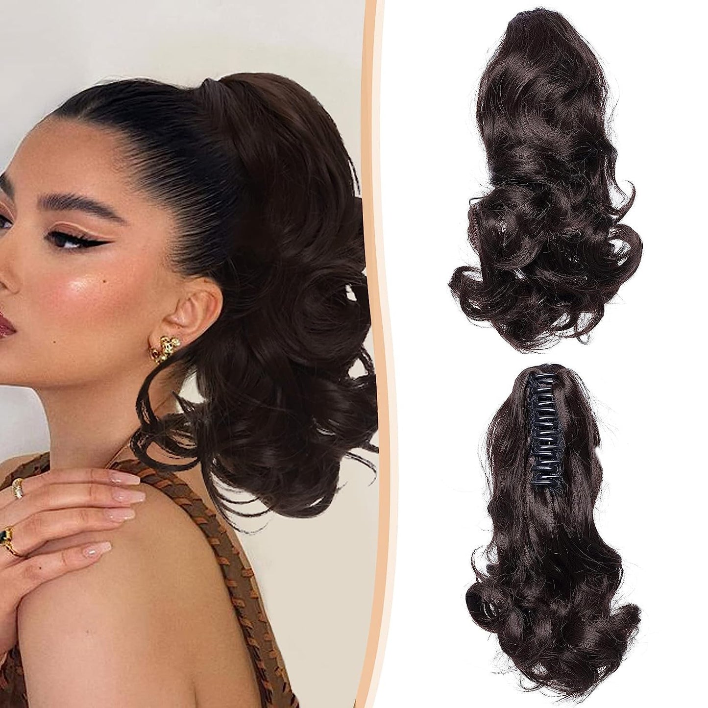 Ponytails Extensions Claw 12" Curly Hairpiece with Jaw Clip Wavy Synthetic Thick Curly