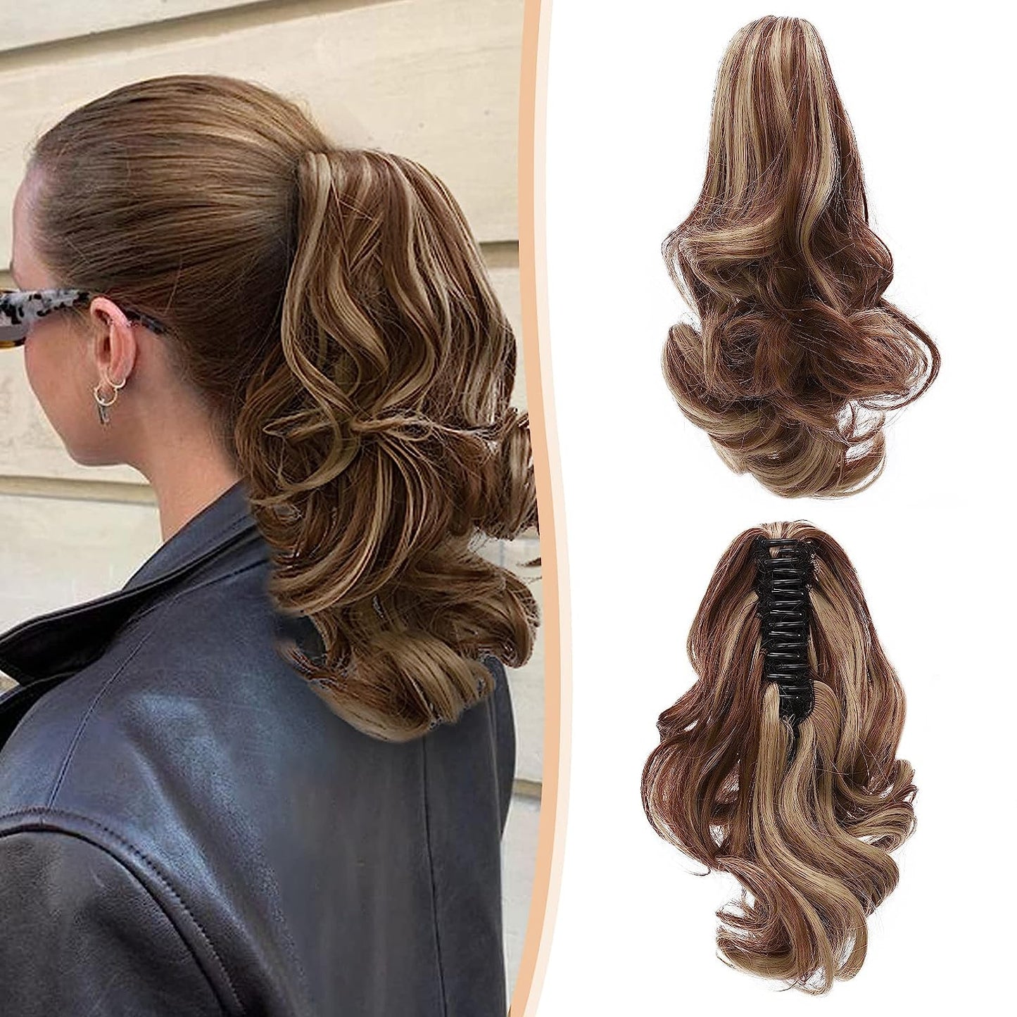 Ponytails Extensions Claw 12" Curly Hairpiece with Jaw Clip Wavy Synthetic Thick Curly