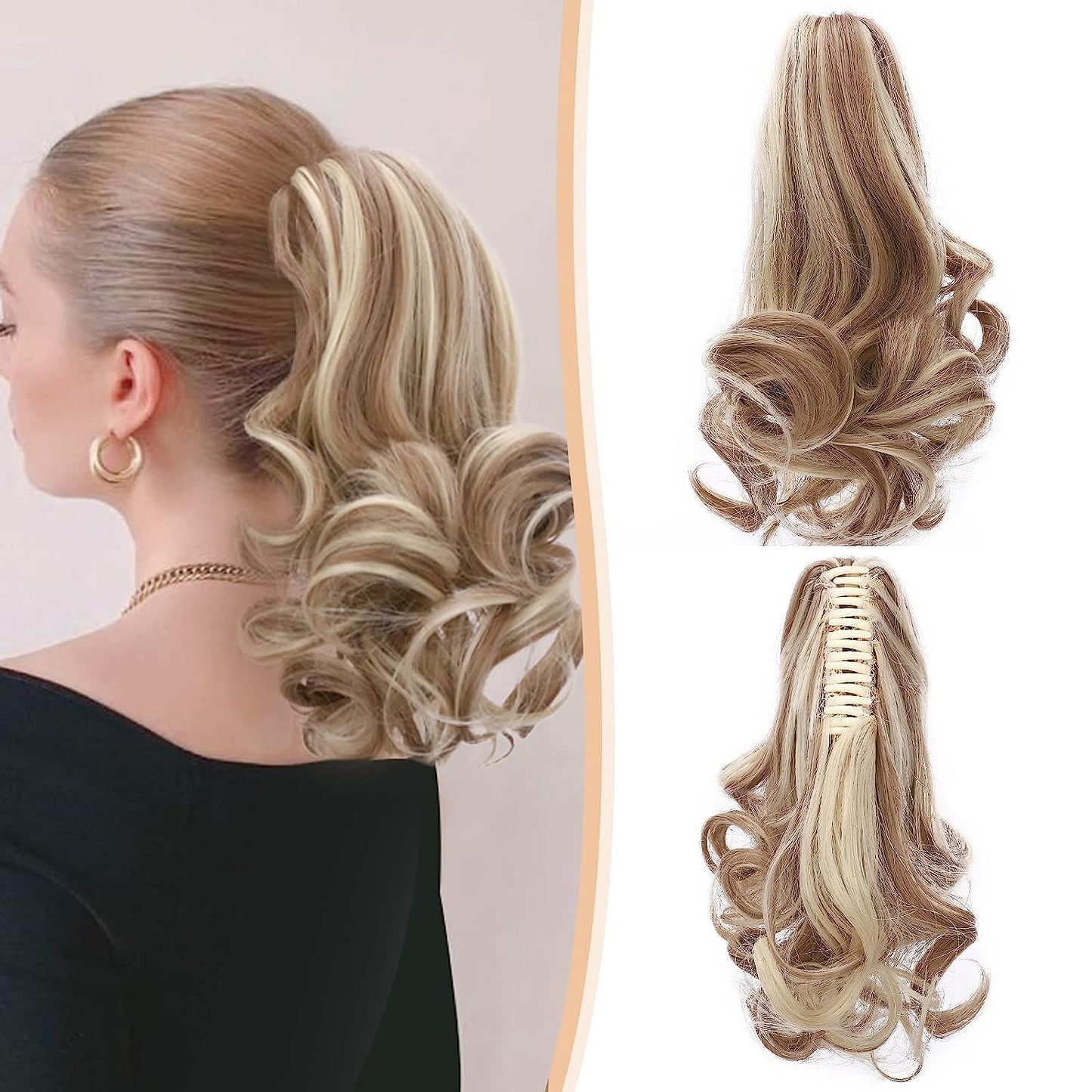 Ponytails Extensions Claw 12" Curly Hairpiece with Jaw Clip Wavy Synthetic Thick Curly