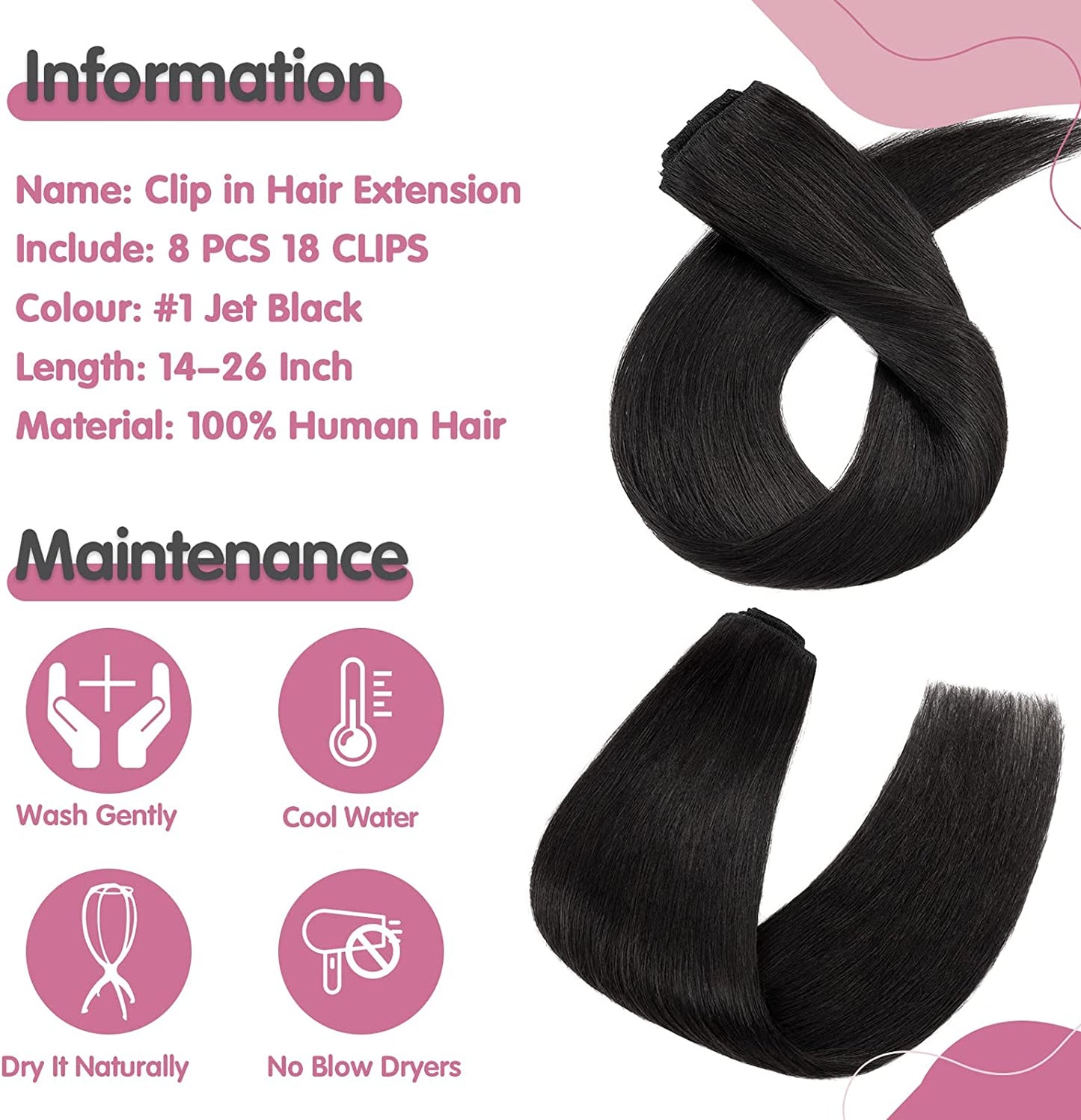 SEGO Clip in Hair Extensions Human Hair 8PCS 18-24inch