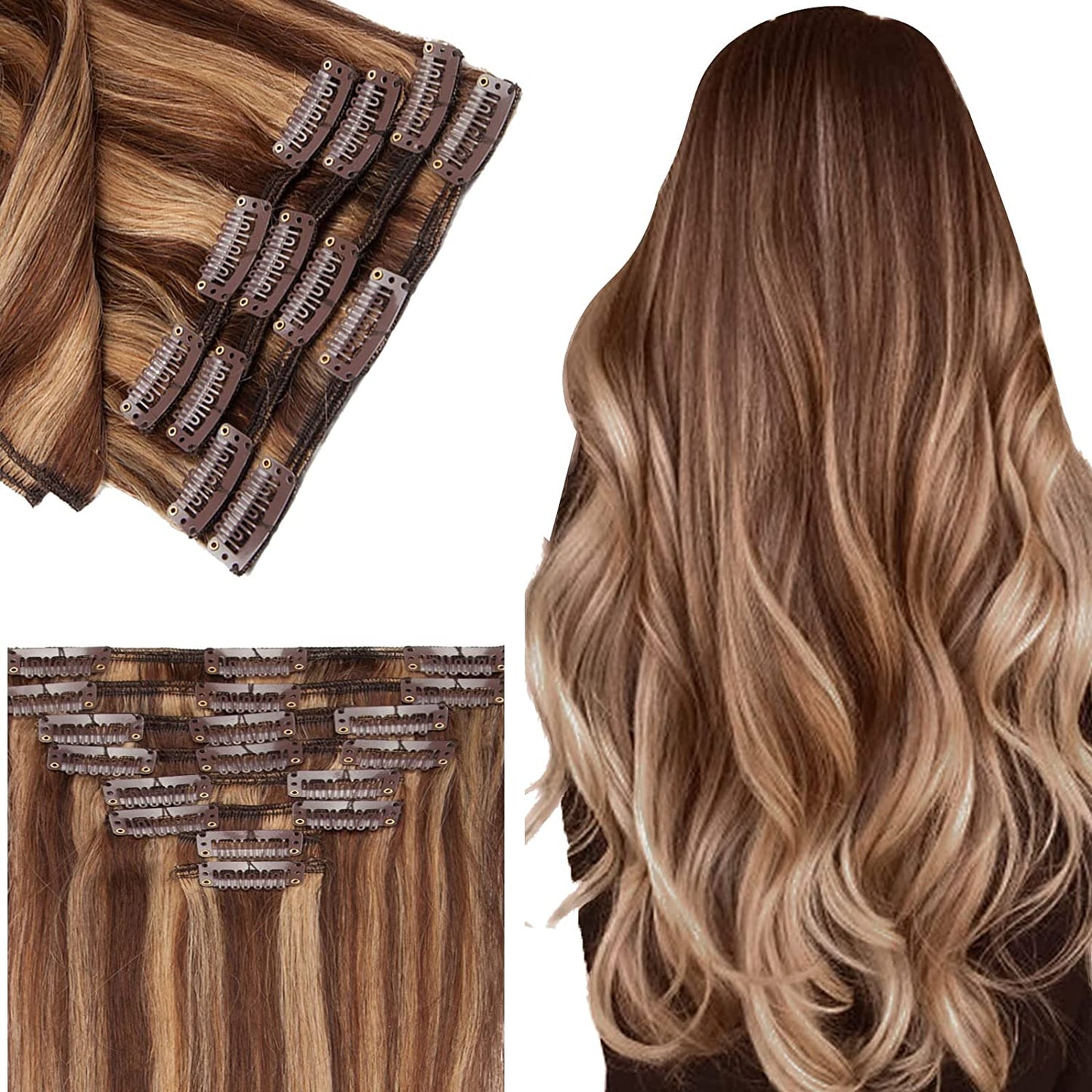 SEGO Clip in Hair Extensions Human Hair 8PCS 18-24inch