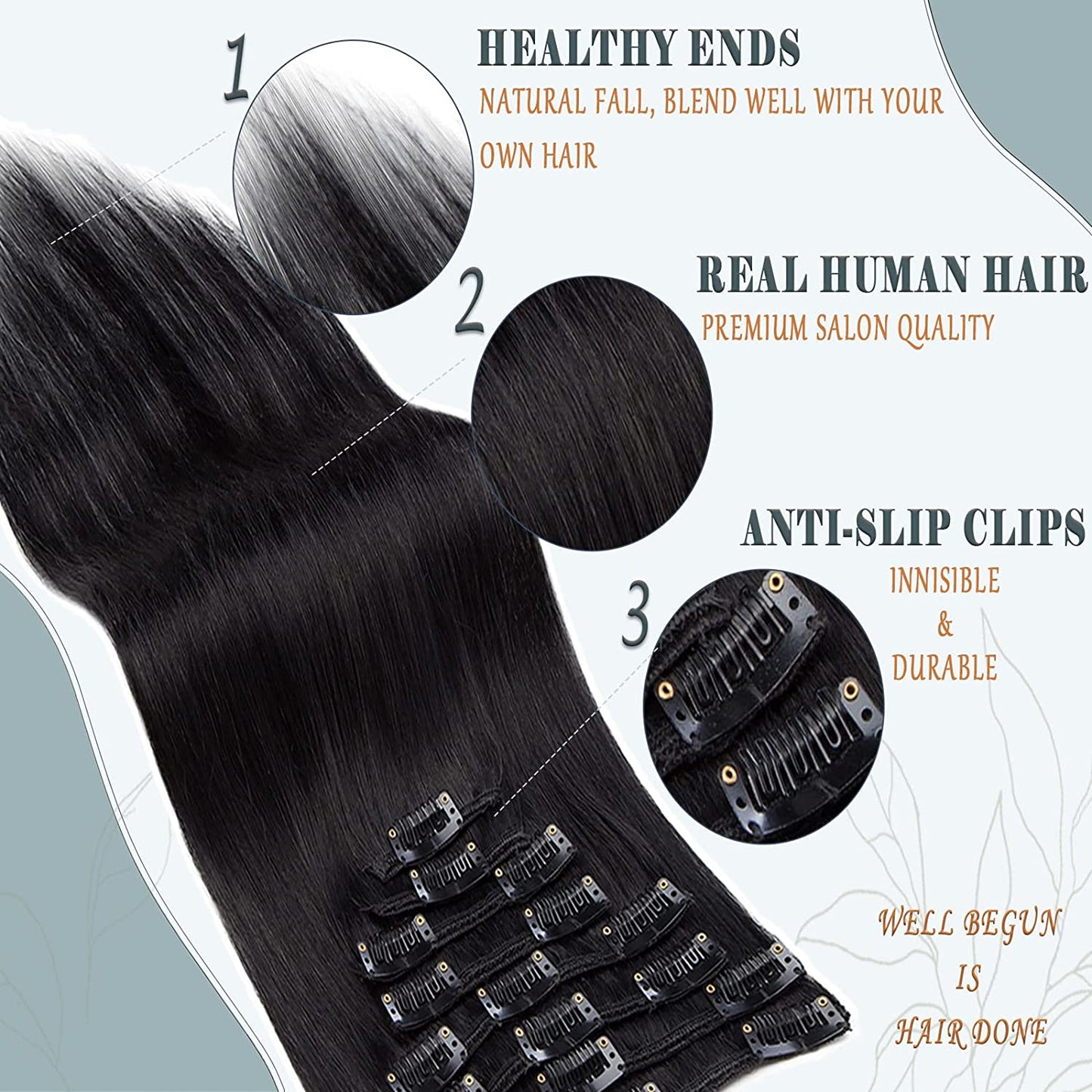 SEGO Clip in Hair Extensions Human Hair 8PCS 8-16inch