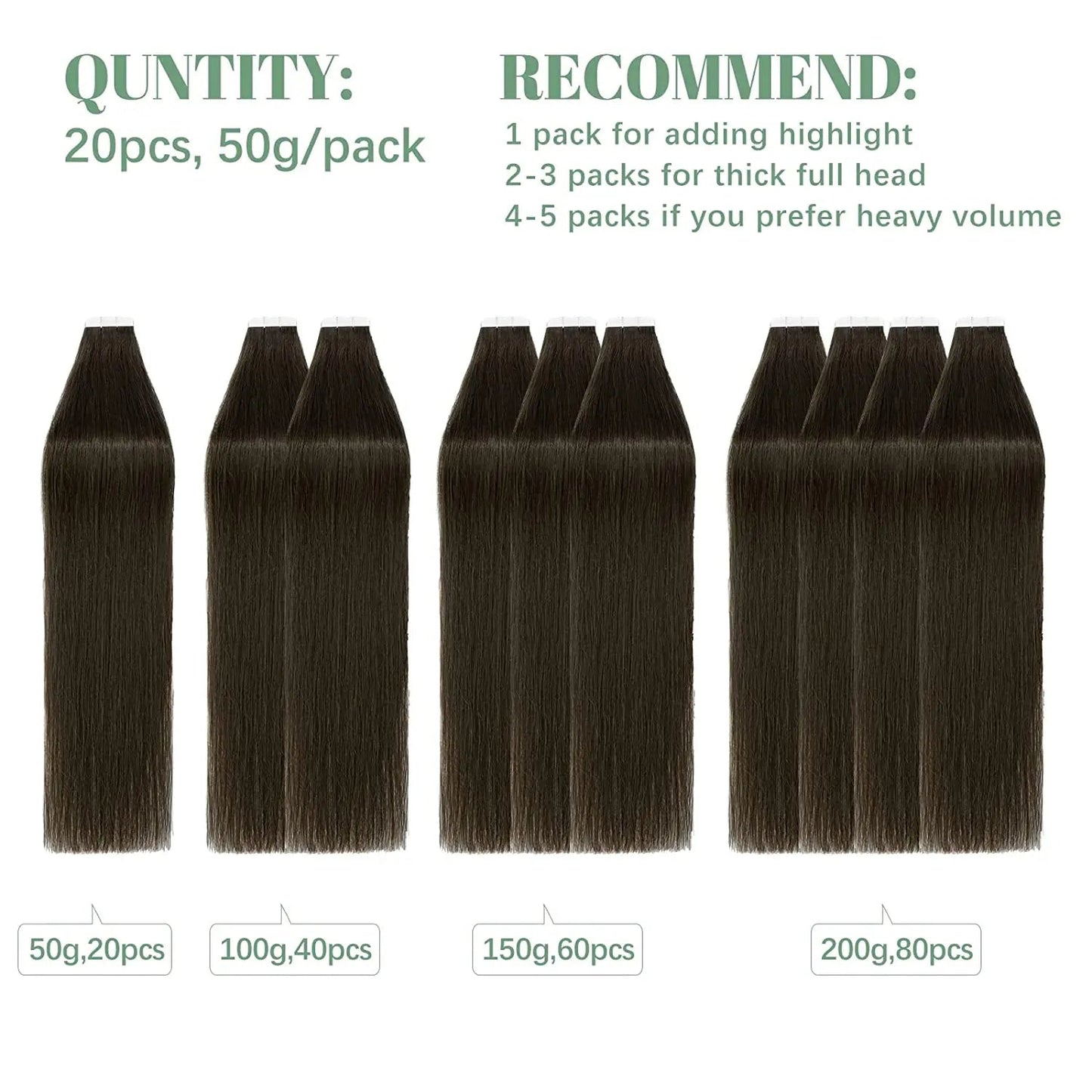 SEGO Tape In Hair Extensions 14 Inch 20pcs Remy Human Hair