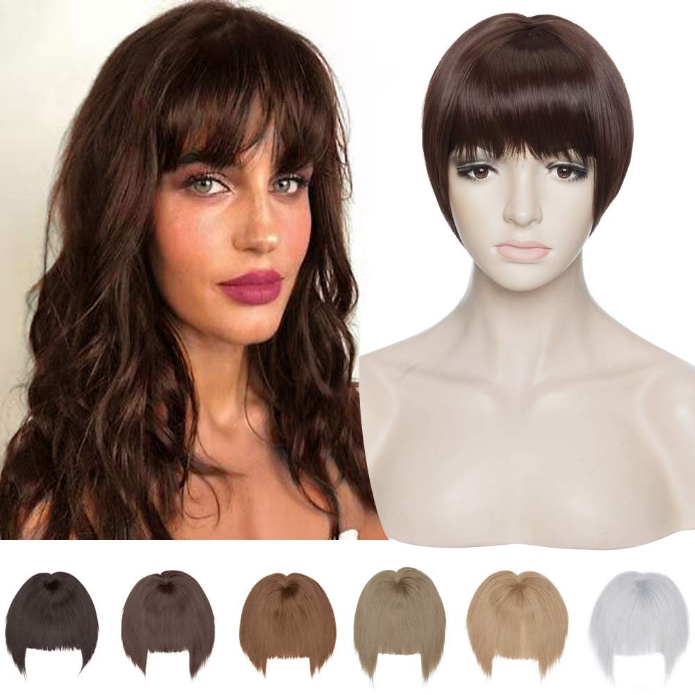 Synthetic Clip in Bangs Hair Extensions with Temples Thick