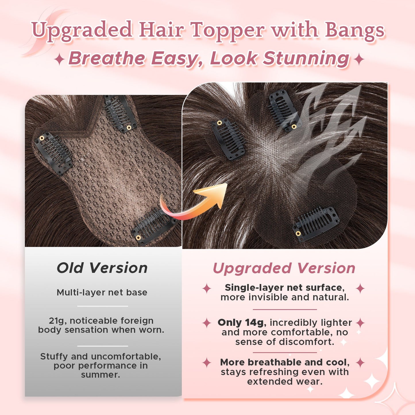 SEGOHAIR Women Human Hair Topper With Air Bangs Lightweight segohair.com