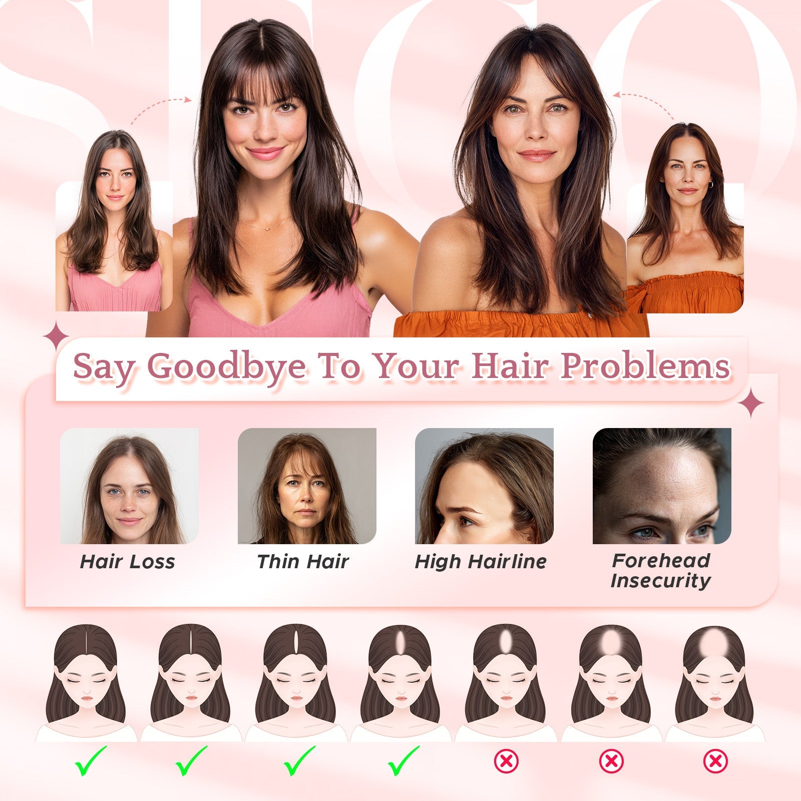 SEGOHAIR Women Human Hair Topper With Air Bangs Lightweight segohair.com