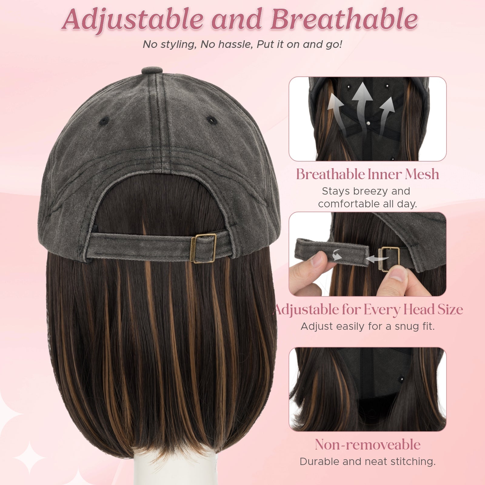 SEGO Women's 6 Inch Baseball Cap Full Wig segohair.com
