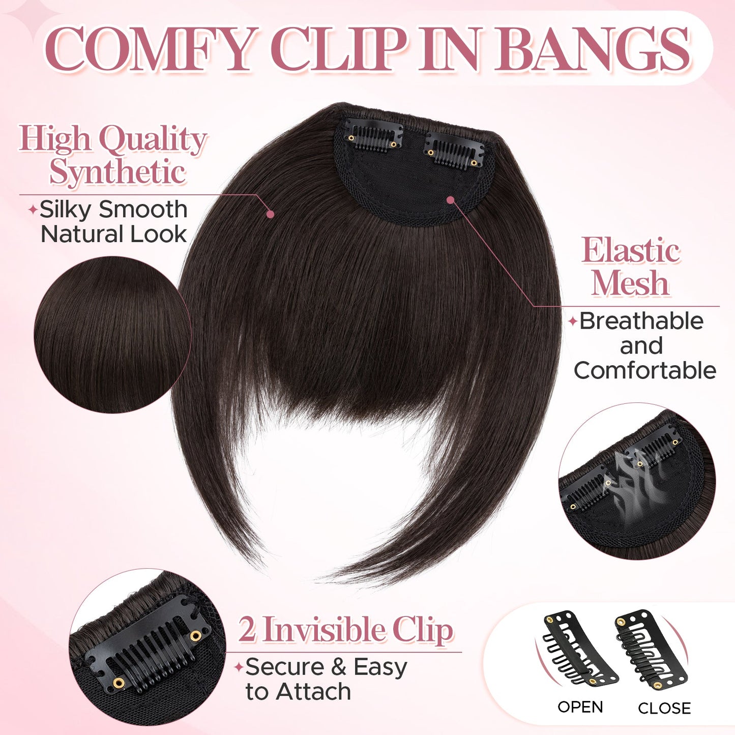 SEGOHAIR Synthetic Hair Topper with Air Curtain Clip-In Bangs 8.5x5.5 segohair.com