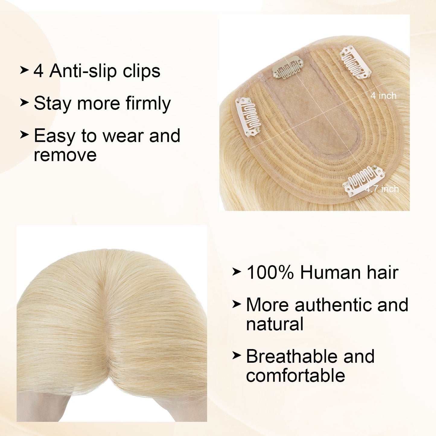 4*5" Silk Circle Top Bleached Blonde Remy Human Hair Toppers segohair.com
