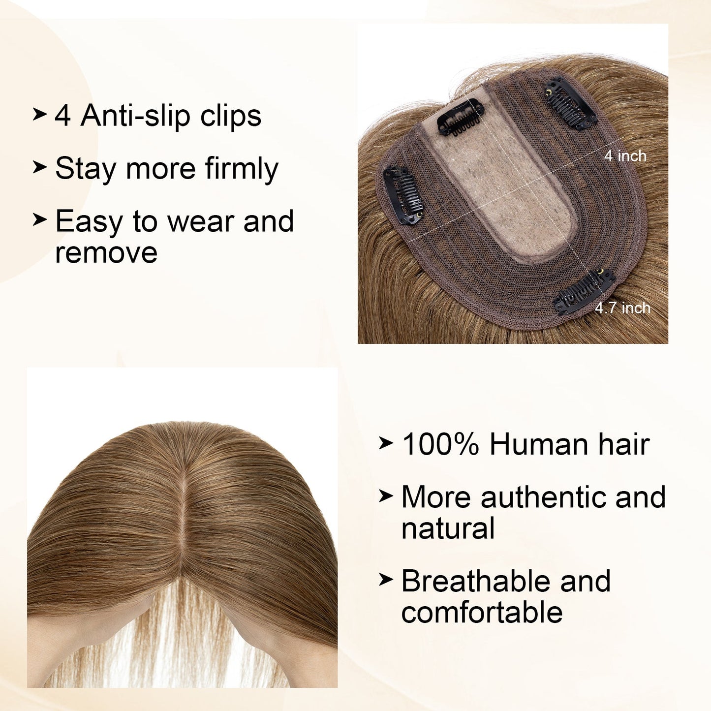 4*5" Silk Circle Top Chestnut Brown Remy Human Hair Toppers segohair.com