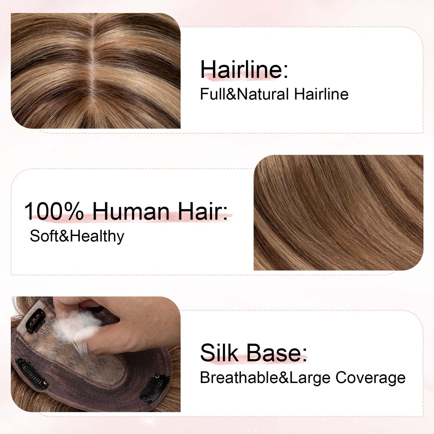 4*5" Silk Circle Top Chocolate Brown Honey Blonde Remy Human Hair Toppers segohair.com