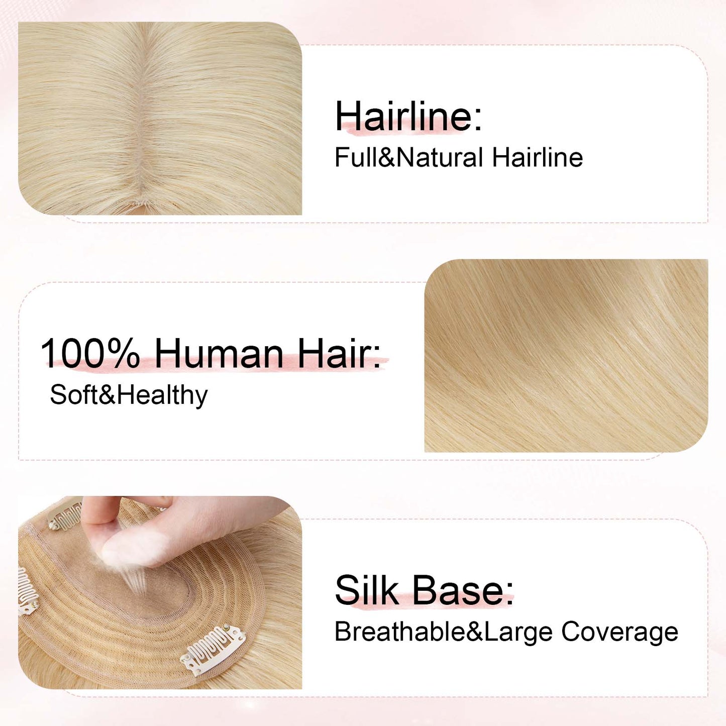 4x5" Silk Circle Top Bleached Blonde Remy Human Hair Toppers segohair.com