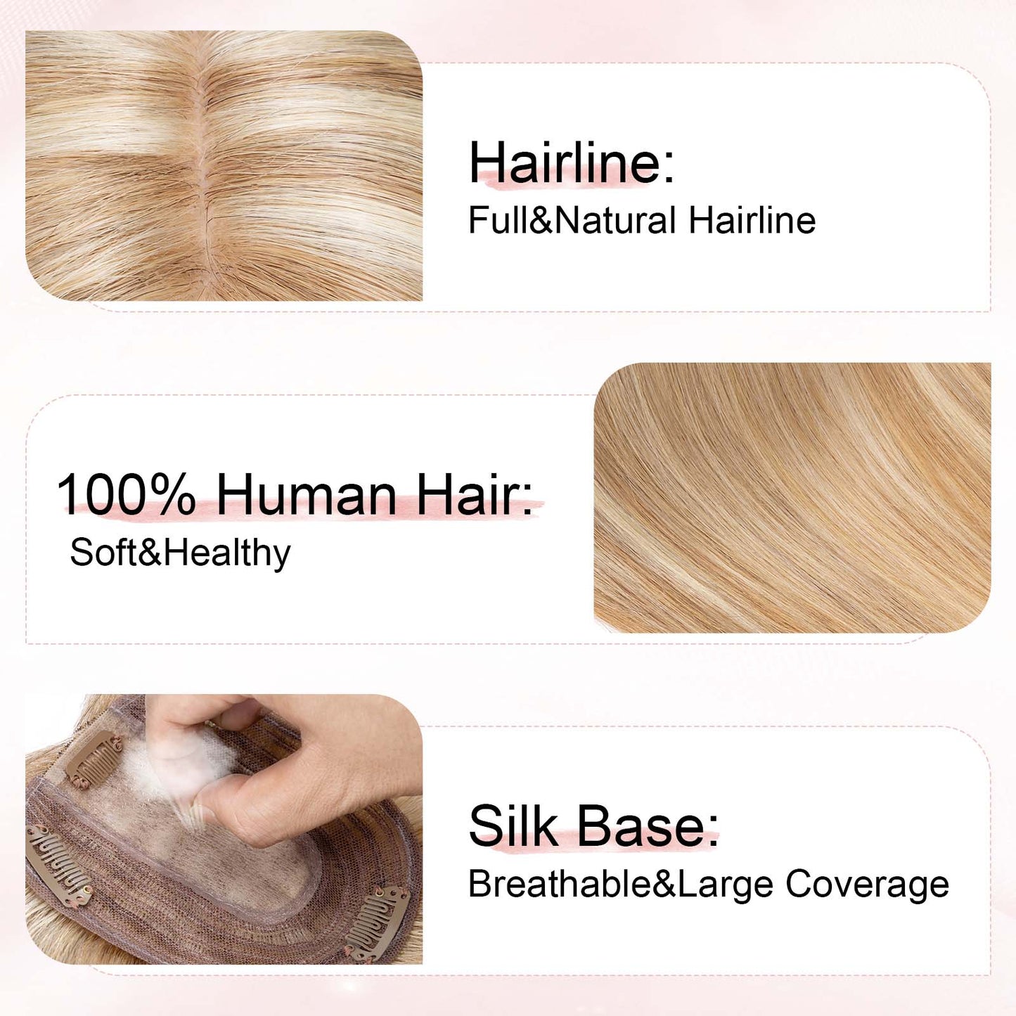 4x5" Silk Circle Top Light Golden Brown Blonde Highlighted Remy Human Hair Toppers segohair.com