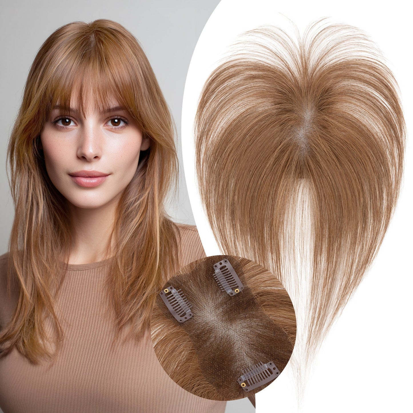 SEGO Women Human Hair Topper With Air Bangs Lightweight
