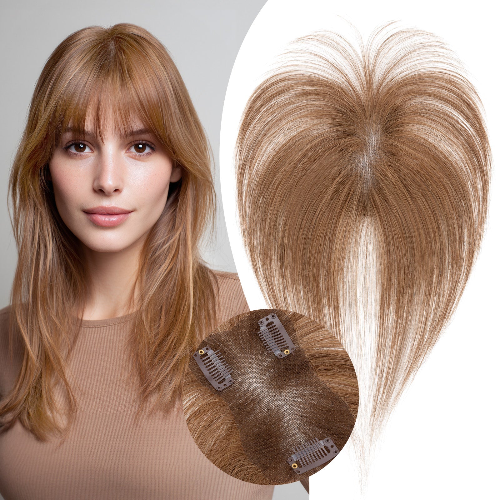SEGO Women Human Hair Topper With Air Bangs Lightweight
