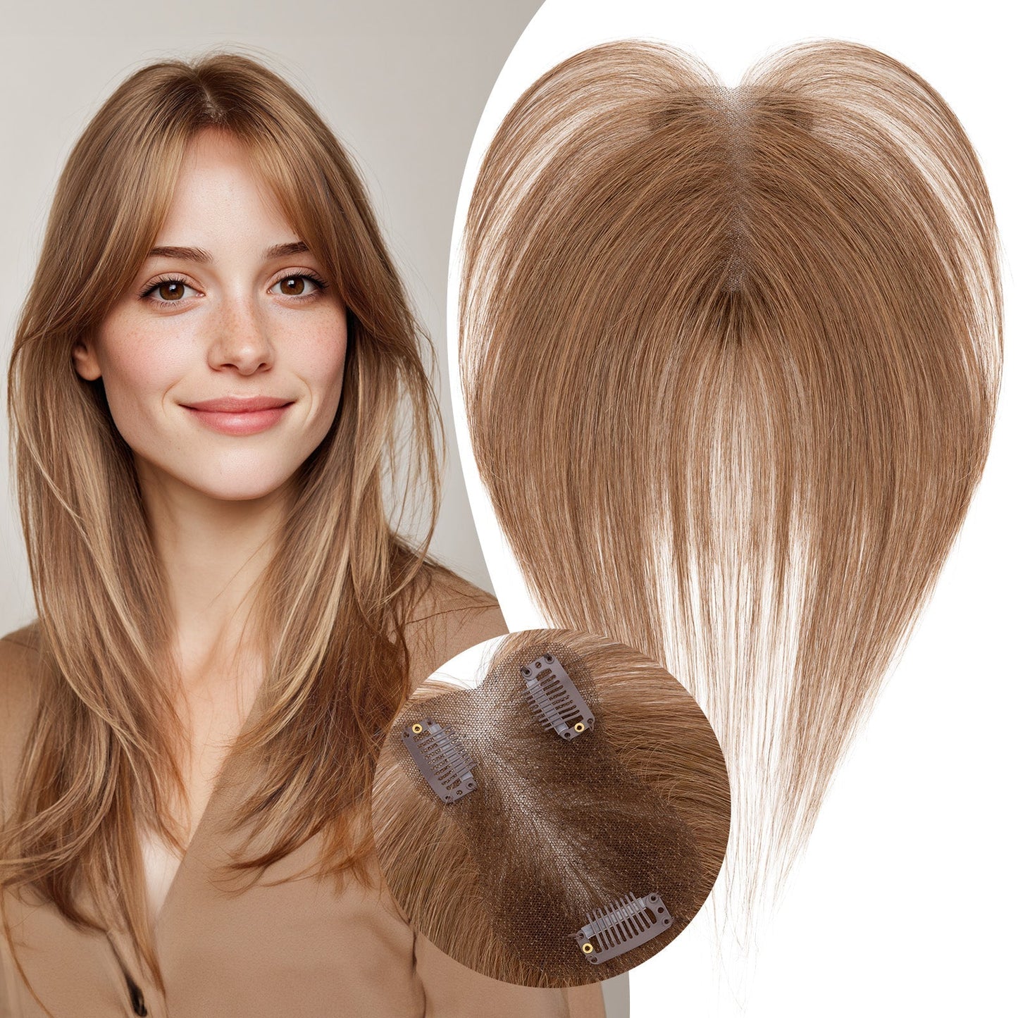 SEGO Women Human Hair Topper With Air Bangs Lightweight
