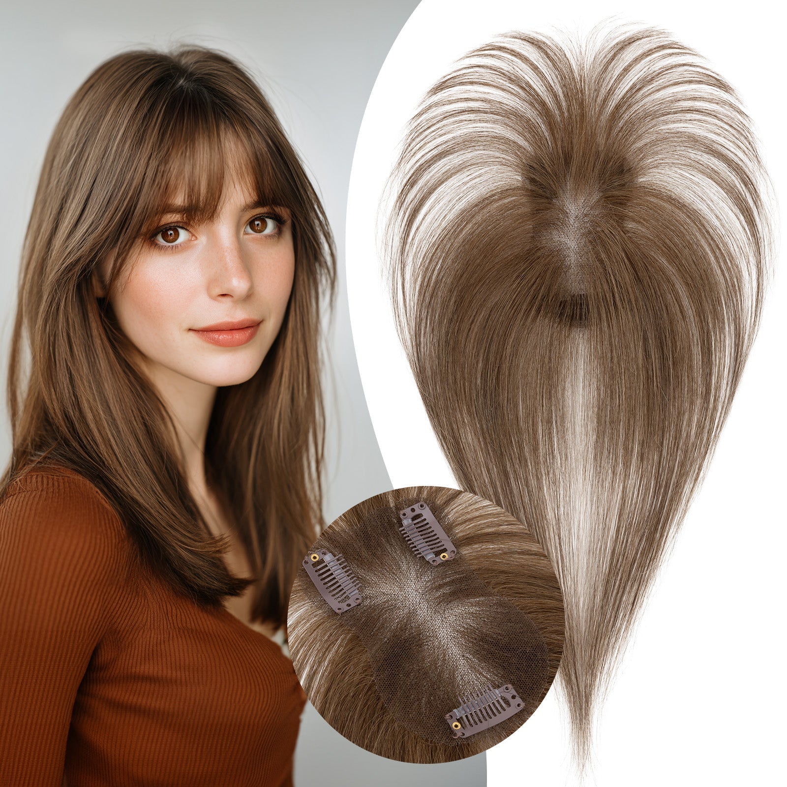 SEGO Women Human Hair Topper With Air Bangs Lightweight