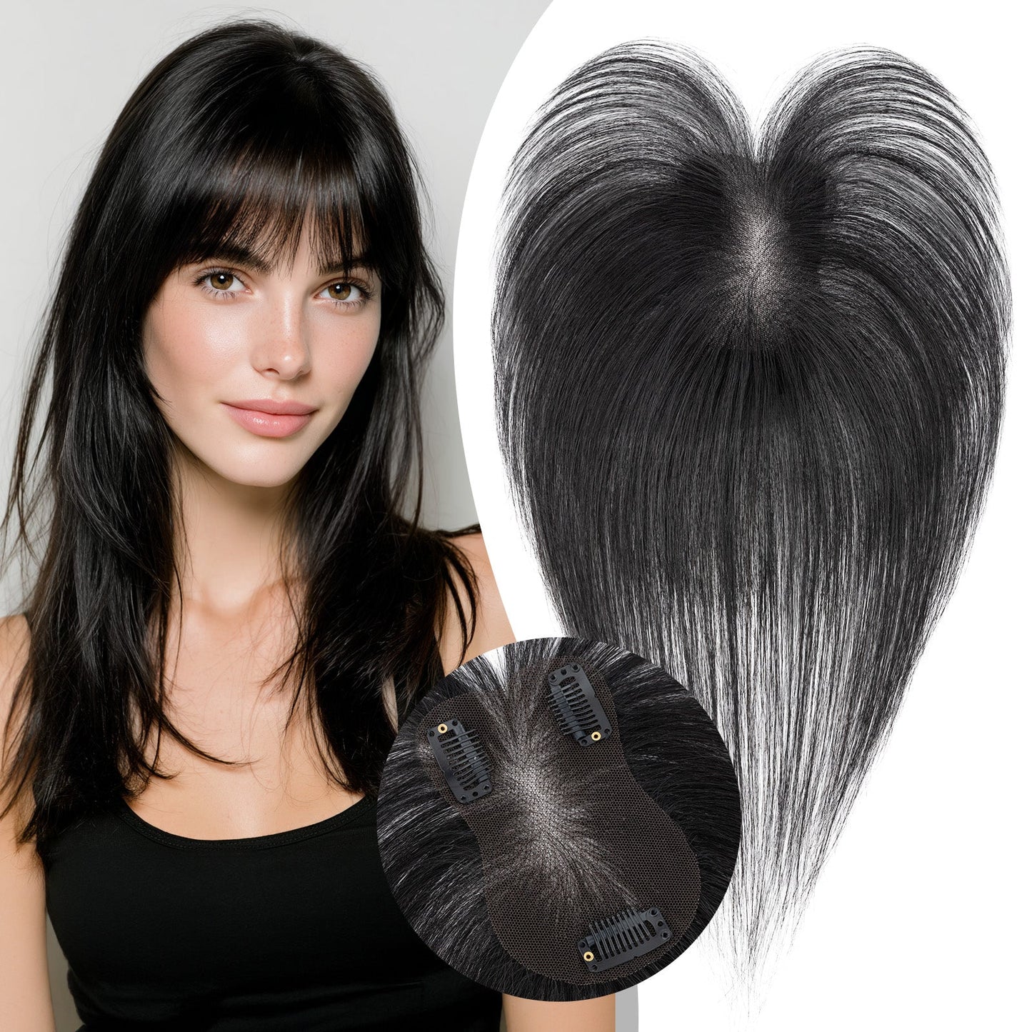 SEGO Women Human Hair Topper With Air Bangs Lightweight