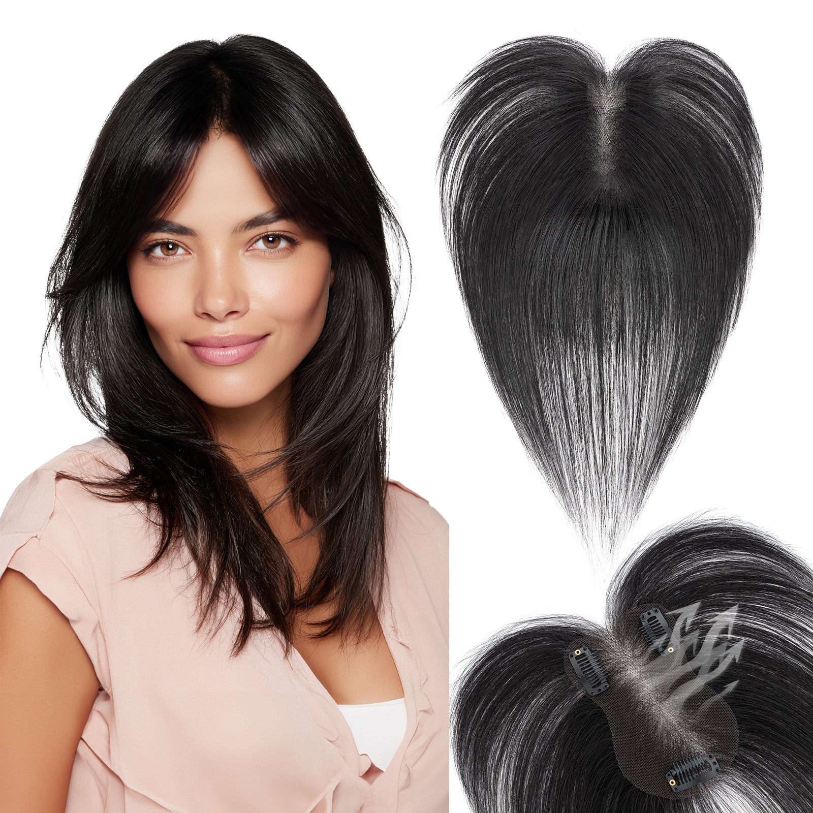 SEGO Women Human Hair Topper With Air Bangs Lightweight