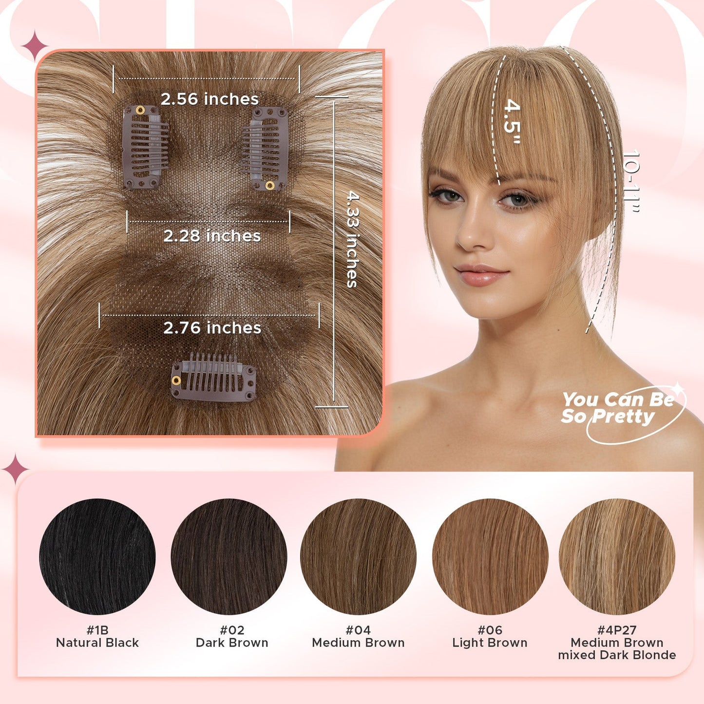 SEGO Women Human Hair Topper With Air Bangs Lightweight